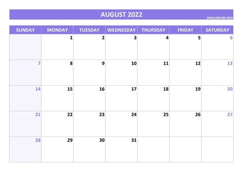 August 2022 calendar -Calendar.best