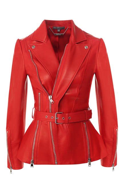 Женская красная кожаная куртка с косой молнией ALEXANDER MCQUEEN купить ...