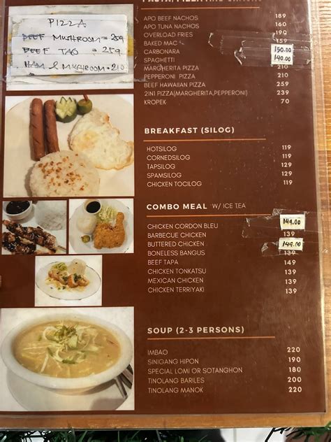 Menu at Apo Cafe, Davao City