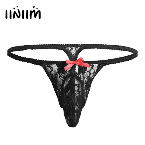 Aliexpress Buy Iiniim Men Lingerie Panties Lace See Through Bulge Pouch Open Butt Bikini