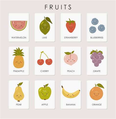 Premium Vector | Fruits cards educational cards kids materials