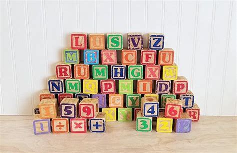 Vintage Large Wood Alphabet Blocks Lot Of 57 Wooden Blocks Etsy