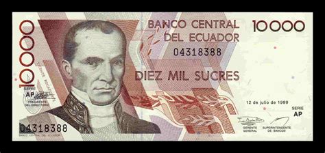 Ecuador 10000 Sucres Vicente Rocafuerte 1999 Pick 127e Serie Ap Sc Unc