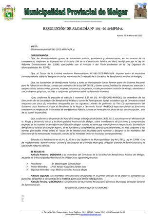 R A No 101 Directorio De Beneficencia Publica Melgar PDF