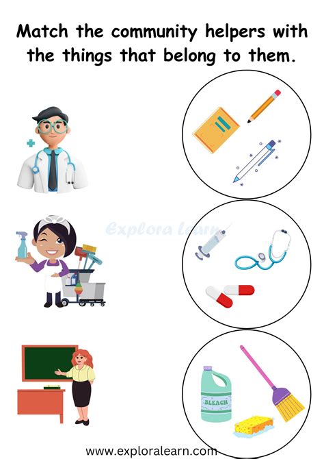 Community Helpers Tools Worksheets for Preschool and Kindergarten 2 to
