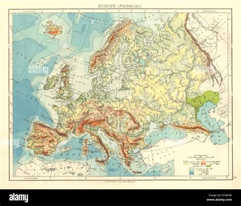 Europe Physical Relief Ocean Depths Key Mountains Plains Johnston