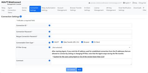 official connection settings