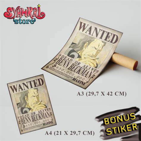 Jual Benn Beckman Poster Wanted Bounty One Piece Indonesia|Shopee Indonesia