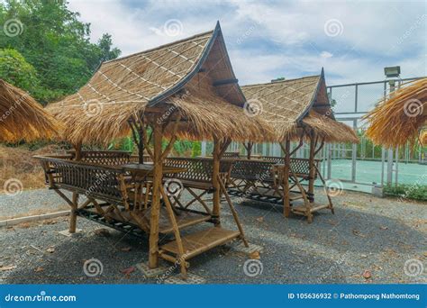 Table set in bamboo hut stock photo. Image of resort - 105636932