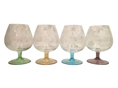 Lot De Verres Cognac Grav S Vintage Cristal Pied En Couleur Eur