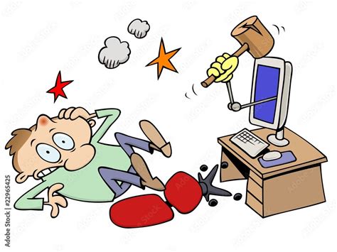 Cartoon character knocked out by his computer Stock Vector | Adobe Stock