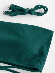 Jessica Stockstill X ZAFUL Ribbed Wrap Around Bandeau Bikini Swimsuit