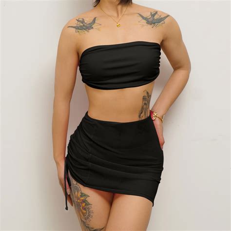 Munlar Swimsuits For Curvy Women Piece Bikinis Black Solid Bikini Bottom Strapless