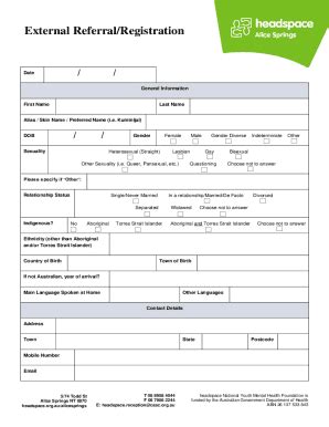 Fillable Online External Referral Registration Form Headspace Fax