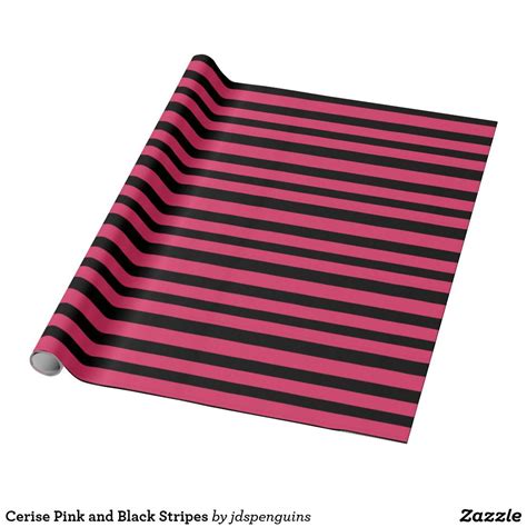 Cerise Pink And Black Stripes Wrapping Paper In 2021