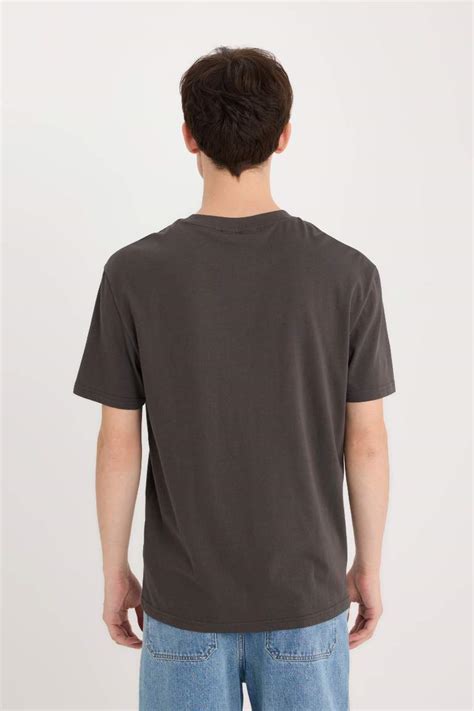 Antrasit Erkek Pamuk Hot Wheels Bisiklet Yaka Baskılı Kısa Kollu Tişört DeFacto