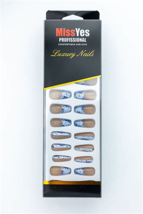 Missyes Press On Nails Nude With Light Blue Floral Coffin Walmart