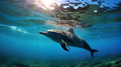 Premium Ai Image A Dolphin Swims In The Water With The Sun Shining On It