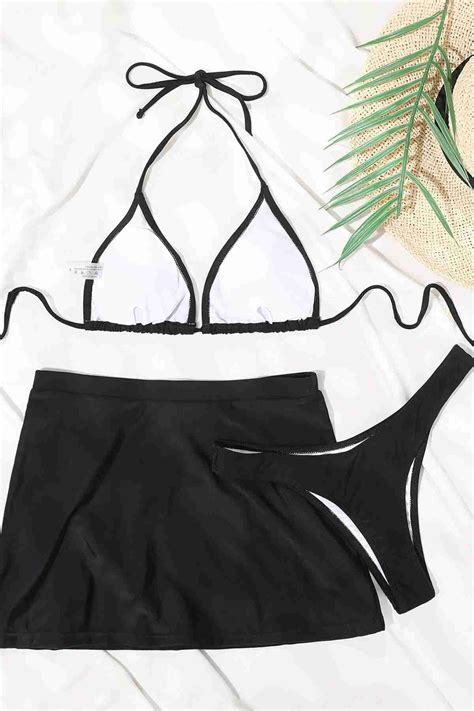 Angelsin Deniz Etekli 3 lü Bikini Takım Çıkartılabilir Kaplı Siyah Bikini Takımı Angelsin