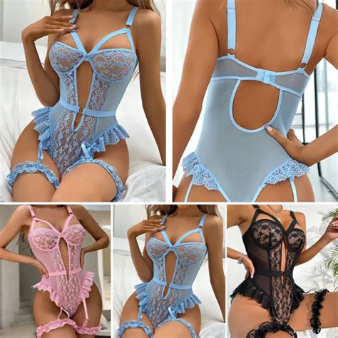 Femmes Sexy R Sille Lingerie Nuisette Body Jambe Boucle Voir Travers Les R Eur Picclick It