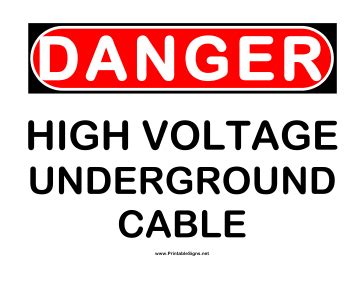 Printable Danger Hv Underground Cable Sign