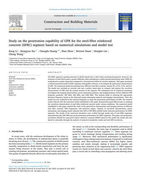 PDF Study On The Penetration Capability Of GPR For The Steel Fibre