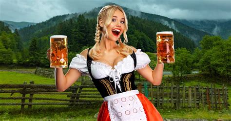 Oktoberfest Girl Sert Bier Een Vrouw Met Een Traditioneel Beieren Of