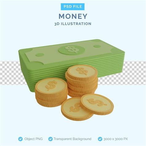 Dinero y monedas ilustración 3d Archivo PSD Premium