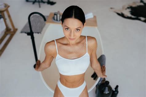 Attractive Woman In Lingerie Posing Near The Bath Stock Photo Image Of Bathroom Naked 205519962