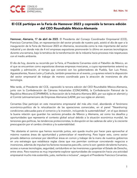 Consejo Coordinador Empresarial CCE On Twitter Comunicado El CCE