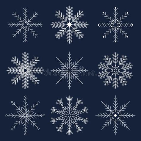 Cute Snowflake Collection Isolated On Blue Background Flat Snow Icons