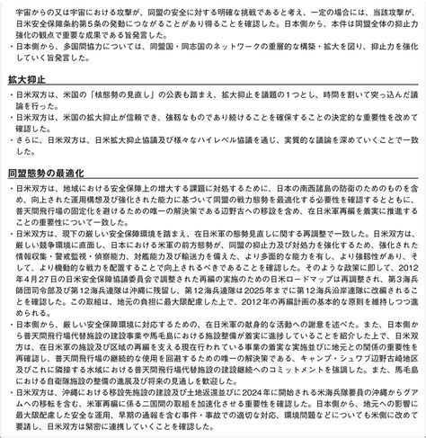 防衛省・自衛隊｜令和5年版防衛白書｜資料28 日米安全保障協議委員会（「2＋2」）閣僚会合（概要）（令和5年1月）