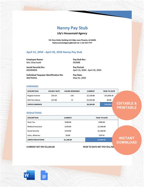 Nanny Pay Stub Template