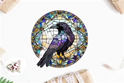 Round Raven Stained Glass Clipart Png Graphic By Watercolor Design