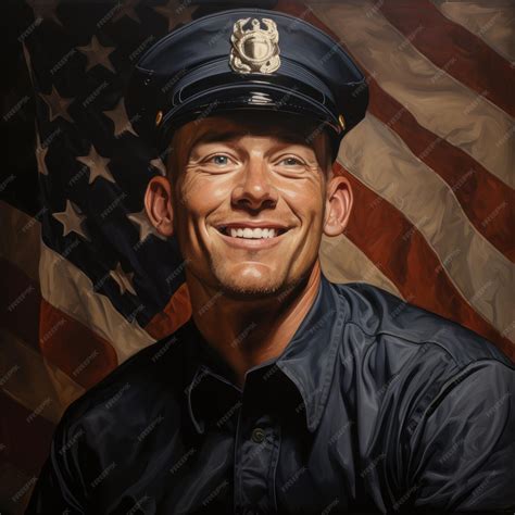 Premium Photo Illustration Of A Police Officer American Flag Behind