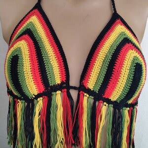 Crochet Bikini Rasta Crochet Bikini Top With Fringed Festival Top Hippy Crop Top Swimwear Lace