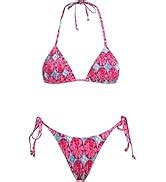 Amazon Volafa Women S Triangle Bikini String Swimsuit Print Tie Smocked Ruched Two Piece