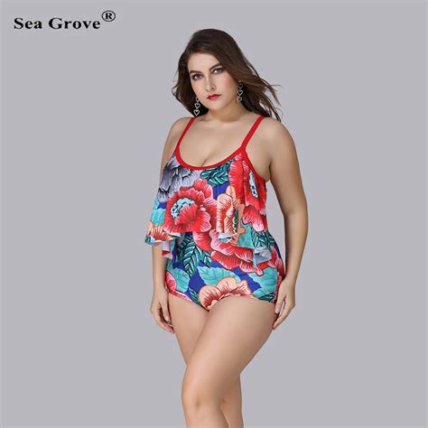 Print Lotus Leaf Side Bikini 2018 3xl4xl 5xl Plus Size Push Up Sexy