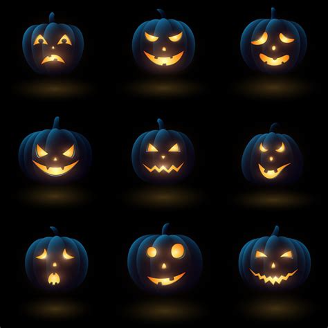 Set of Halloween pumpkins with different faces 12069269 Vector Art at ...