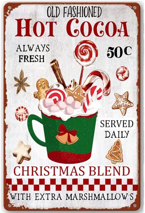 Amazon Angeloken Vintage Metal Sign Hot Cocoa Hot Chocolate