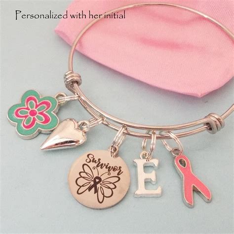 Breast Cancer Survivor T Charm Bracelet Pink Ribbon Jewelry T