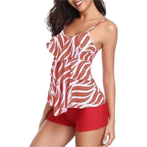 Maillots de Bain Femmes Pieces à Volants Vintage Taille Haute à Volants à Plage Floral Bikini