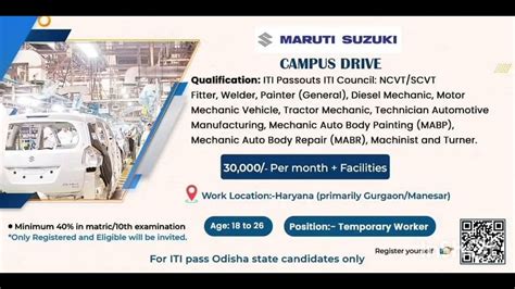 Maruti Suzuki ITI Job Campus Salary 30 000 Pm आईटआई वल क