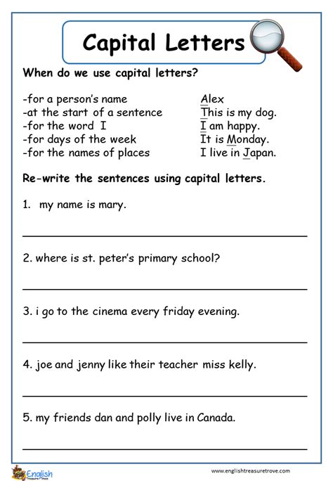 Capital Letters English Grammar Worksheet English Treasure Trove Worksheets Library