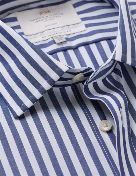 Mens Non Iron Navy And White Bold Stripe Slim Shirt Hawes And Curtis