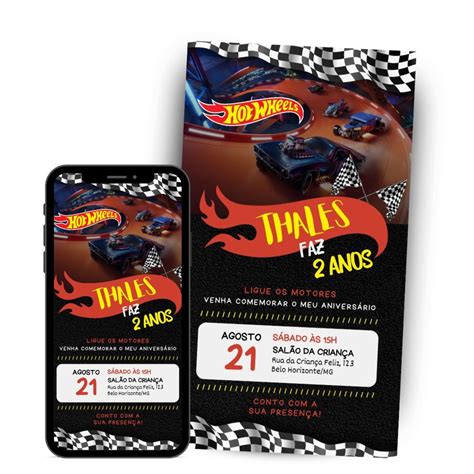Convite Digital para Festa Aniversário Infantil Hot Wheels Elo