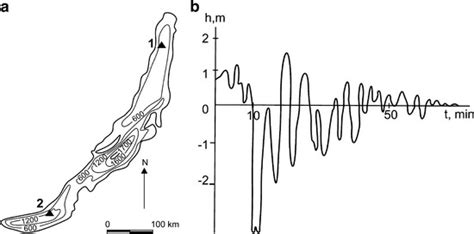 14 (a) Lake Baikal bathymetry. Points of observation of internal waves ...