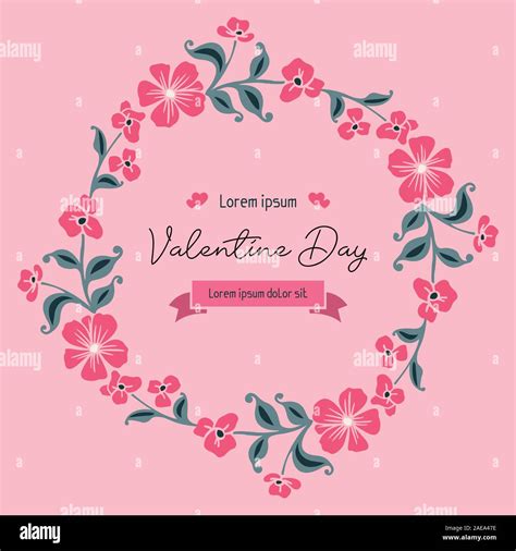 Greeting Card Text Of Valentine Day With Bright Pink Flower Frame