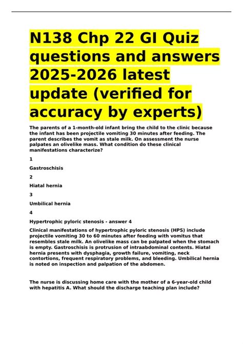 N138 Chp 22 GI Quiz questions and answers latest update (verified for