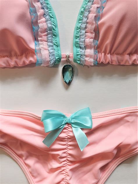Pastel Lolita Bikini Pink Scrunch Bottom Brazilian Bikini Push Etsy
